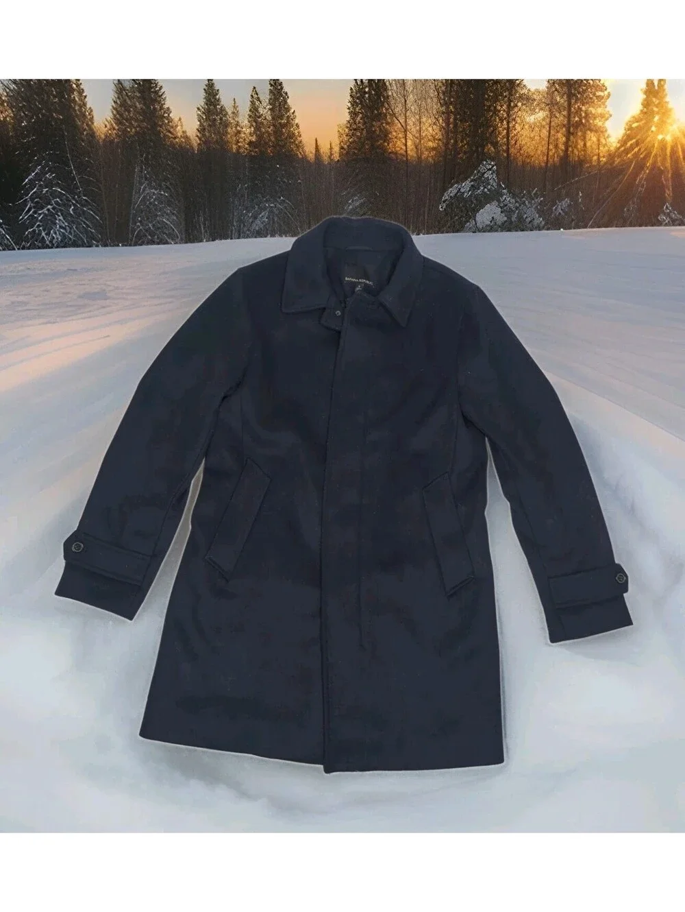 Banana Republic Italian Wool Car Coat Jacket Mens Small 40 Navy Mario Bellucci